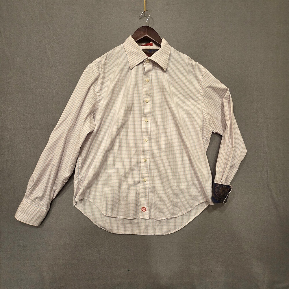 Tre Vero Mens White Button Up Long Sleeve Red/Blue Stripes Flip Cuff Shirt Sz XL